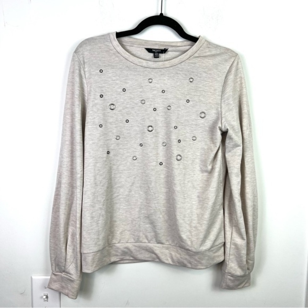 Tresics sweater top taupe with ring details womens size medium